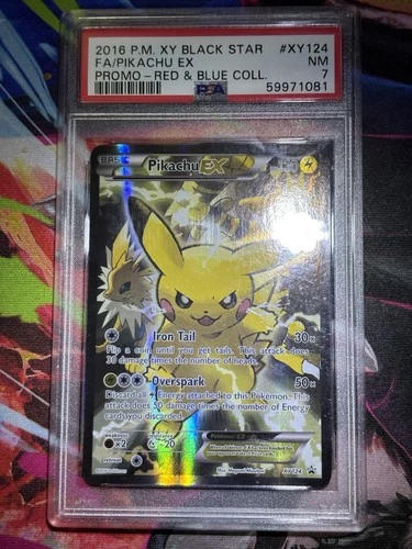 Pokémon TCG Pikachu EX XY124 Red & Blue Promo Full Art Holo PSA 7