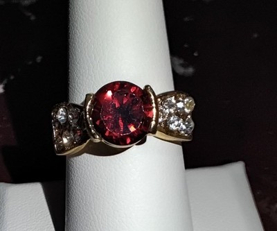 Gold-Plated Maroon & Clear Austrian Crystals Fashion Ring Very Nice Size 9 Women