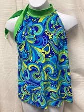 NWOT Dance Costume top mock turtleneck tie intermediate child 60's print