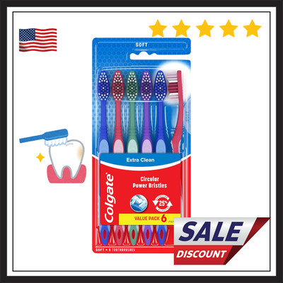 Colgate Extra Clean Toothbrush, Soft Toothbrush for Adults, 6 Count (Pack of 1)