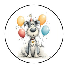 BIRTHDAY DOG ENVELOPE SEALS LABELS STICKERS 1.5" ROUND 30 FAVORS PUPPY BALLOON