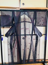 Kimono Fine pattern Pure silk / Black / Flower pattern / Transparent / Length .