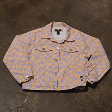 Forever 21 Kids Purple Orange Checkered Jean Jacket Size 7/8