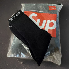 Supreme Hanes Crew Socks Black 4 Pack Size 6-12 Streetwear NWT