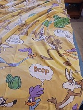 Vintage Road Runner Twin Flat Sheet Bed Set Wile E Coyote Looney Tunes Cartoon