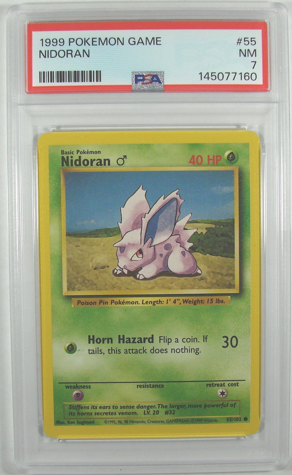 Pokémon 1999 Base Set NIDORAN 55/102 PSA 7 NM RARE #2