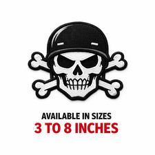 Skull Embroidered Iron-On Patch 3-8in Biker Military Helmet