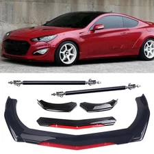 Front Bumper Lip Splitter Spoiler Glossy Black +Red For Hyundai Genesis Coupe