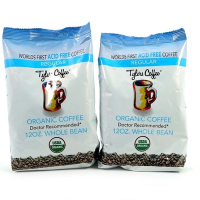 Tylers Coffee, Regular, USDA Organic, Whole Bean, Acid Free, 12 oz, Best By 6/27