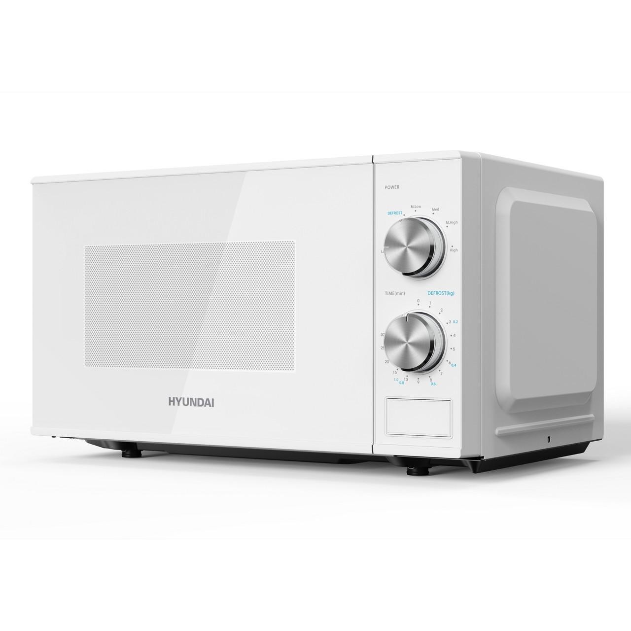 Hyundai Microwave 800W 20L Stainless Steel 6 Power Levels Defrost Dial White