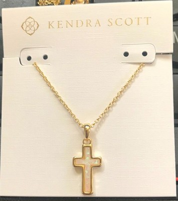 Kendra Scott Gold  White Opal Cross Pendant Necklace