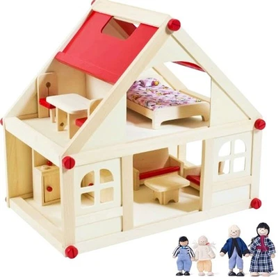 COSTWAY Izzy Puppenhaus aus Holz 23cm für Kinder ab 3 Jahren beige - Sehr Gut - Bild 1 von 4