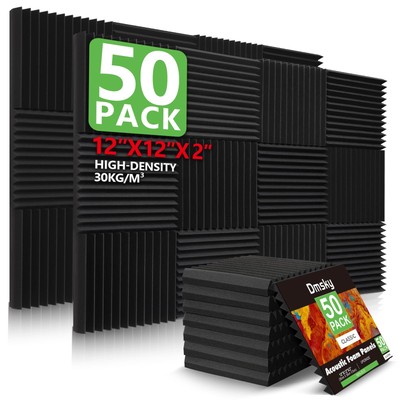 50 Pack 2''x12'' Soundproof Foam Panels for Recording Studio & Home