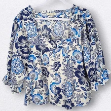 Rachel Zoe Floral Linen Top Size M