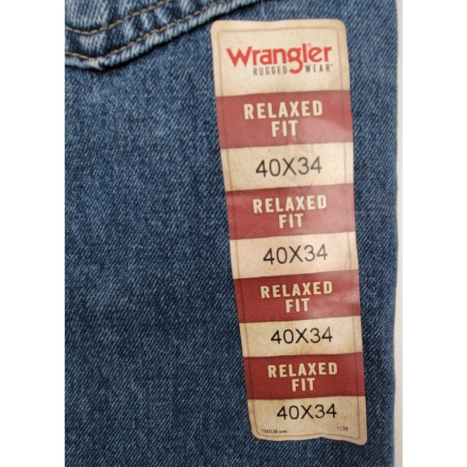 Men's Wrangler Relaxed Fit Straight Leg Blue Denim Jeans Size 40X34