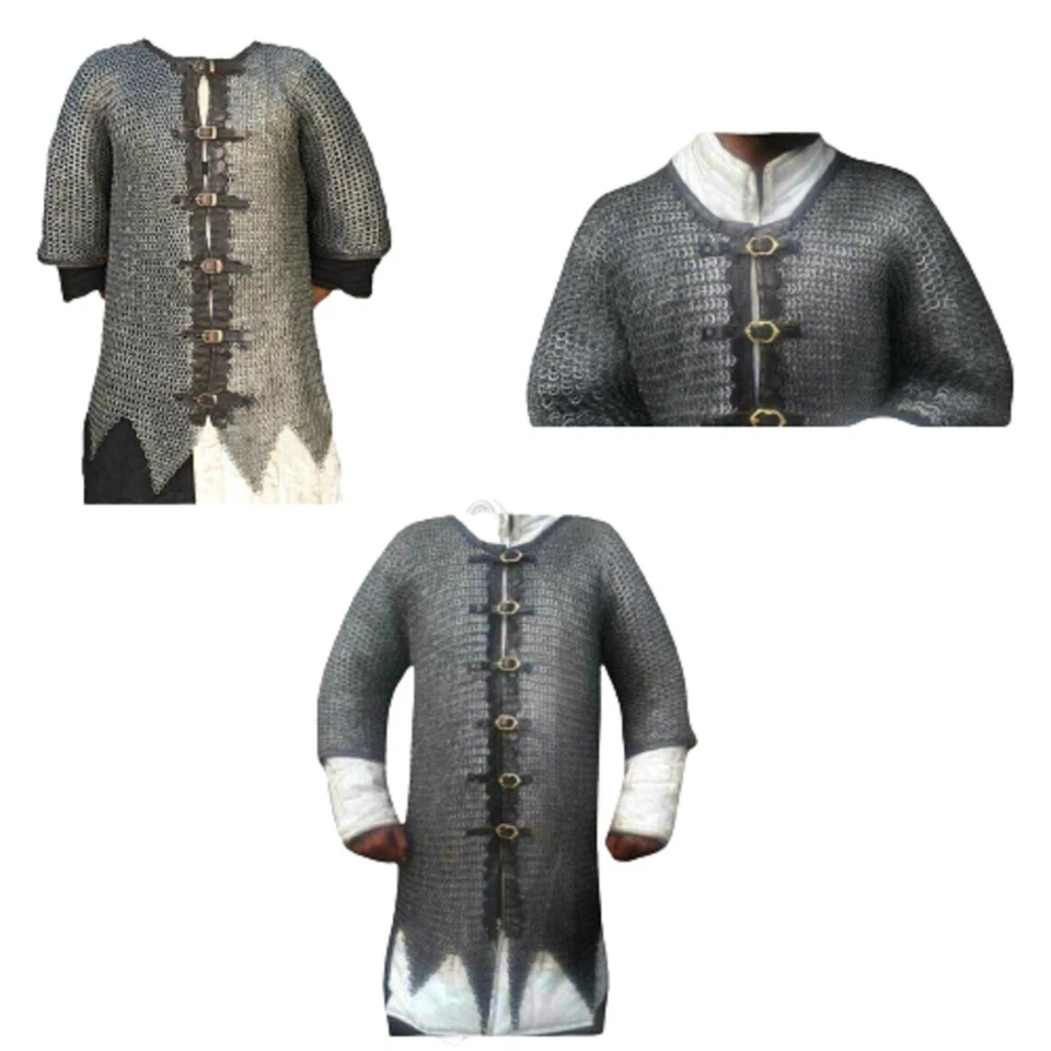 Camisa de cota de malla 9 mm plana remachada con arandela camisa de cota de malla armadura medieval Foto 2 de 4