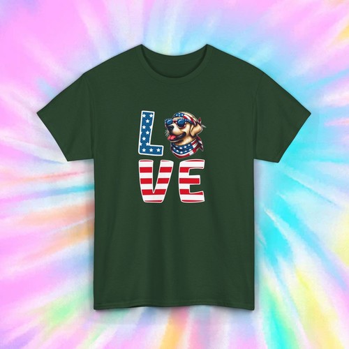 T-Shirt Love | Grafica cane patriottico bandiera americana | Maglietta 4 luglio | S-5XL - Foto 4 di 10