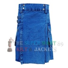 Men's Modern Deluxe Blue Denim Utility Kilt - Blue Denim Kilt- Blue Denim Kilt