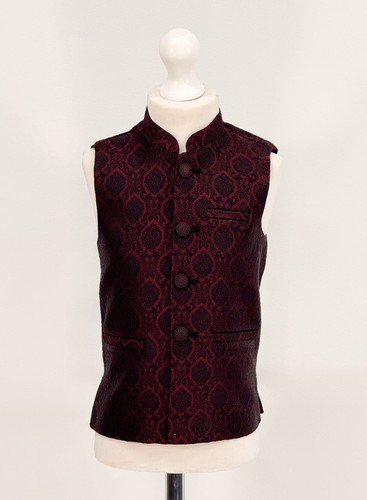 Boys Banarsi Maroon Black Diamond Waistcoat - Picture 6 of 6