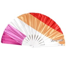 Lesbian Pride Flag Large Bamboo Folding Clack Hand Fan w/ New Thick Silky Fabric