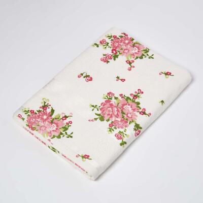 Rose Blumen bedruckt 100% Baumwolle Gesicht, Hand, Badetuch, Badelaken weiß, creme