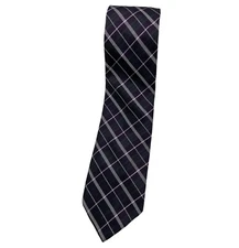 ALTEA Silk Tie ITALY Purple Gray White Tartan W:3" EUC