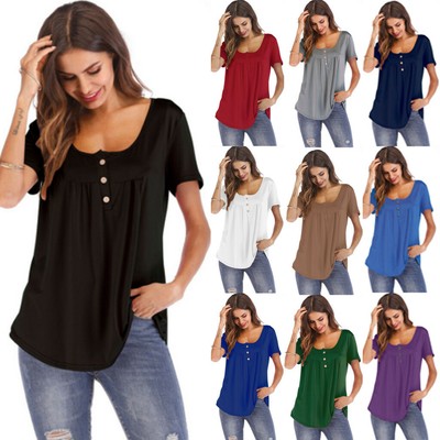 Women Summer Short Sleeve Bloe T Shirt Tops Casual Loose Tunic Tee Plus