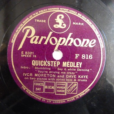 78rpm IVCR MORETON + DAVE KAYE quickstep medley / fox trot medley, PARLAPHONE