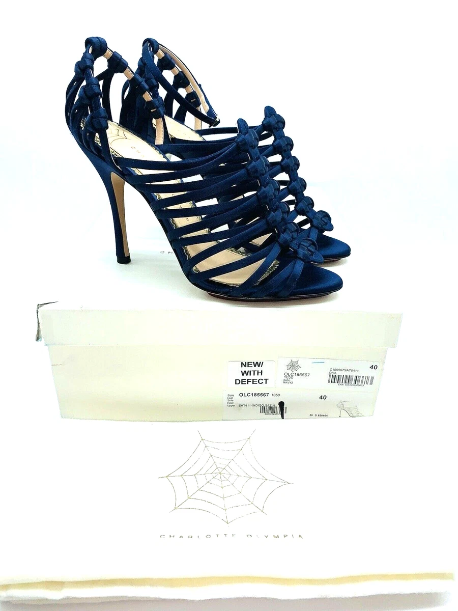 Charlotte Olympia Diva Caged Dress Sandals Navy Satin US 9.5