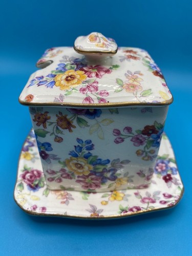 Vintage 30s Royal Winton Marguerite Chintz Lidded Jam/Marmalade Pot & Under Tray - Picture 6 of 14