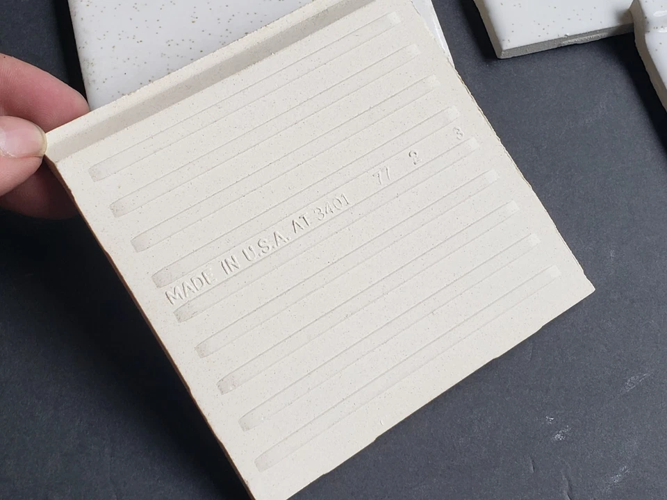 Vtg. Lot of 4 1970s Romany Ceramic Cove Edge Tiles - 4 1/4" White w/Gold Flake - Image 2 of 4