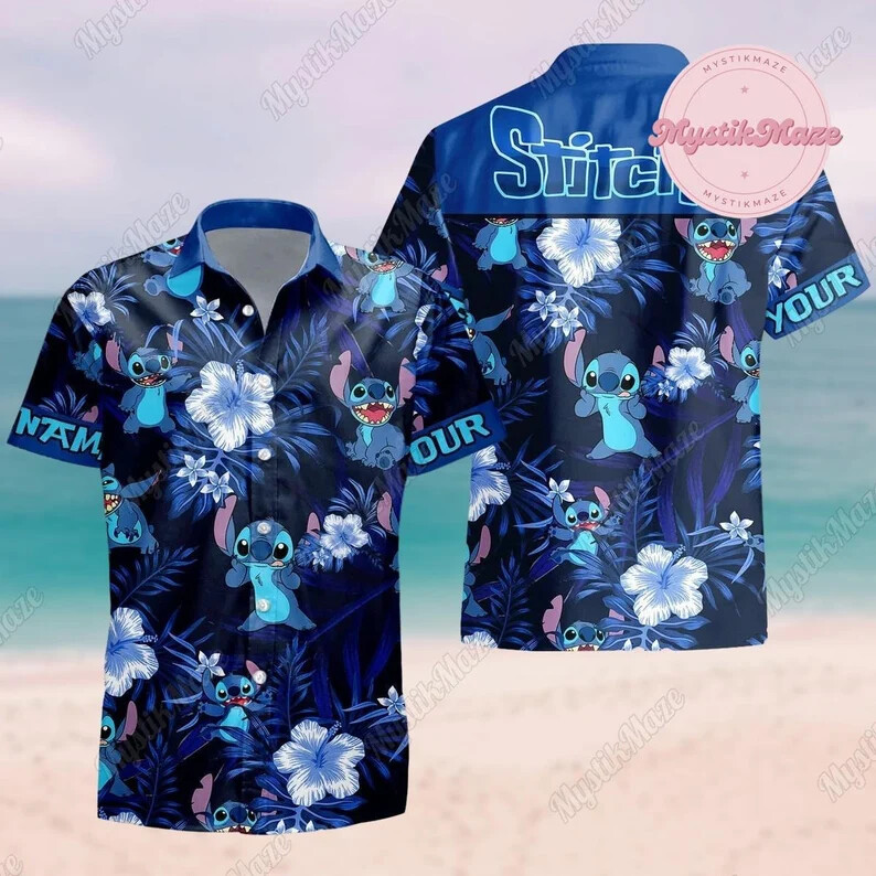 Personalized Stitch Button Shirt, Stitch Shorts Men, Lilo And 3D HAWAII SHIRT