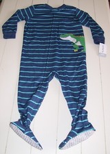 Carter's Blue Striped Dinosaur Long Sleeve Non- Skid Footed Sleeper Pajamas 24M