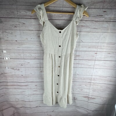 Monteau Los Angeles Dress Womens Sz M Cream Linen Blend Ruffle Hem Boho | eBay Monteau Los Angeles Dress Womens Sz M Cream Linen Blend Ruffle Hem Boho | eBay