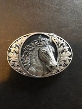 Vintage Horse Head Belt Buckle 3D Bergamot Pewter USA Rodeo Western Wear