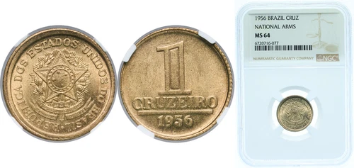Brazil 1956 1 Cruzeiro Aluminium brass NGC MS 64