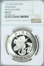 1997 IRELAND SILVER 25 EURO DORMOUSE MEDALLIC ISSUE NGC MS 69 RARE TOP POP