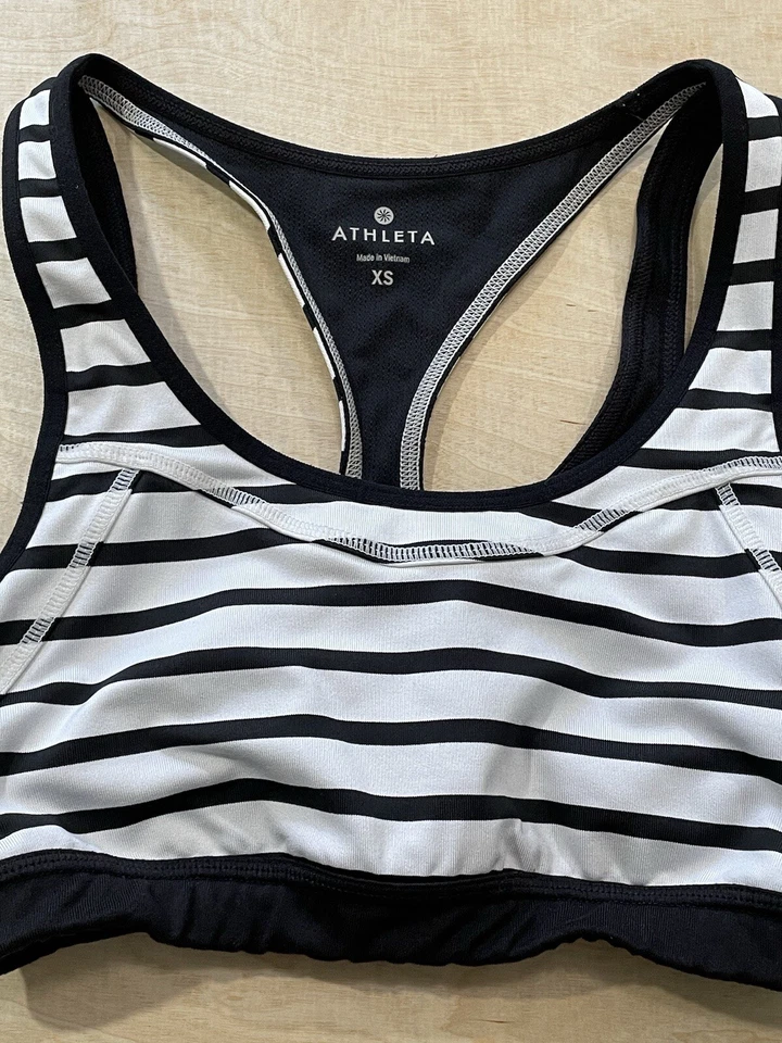 Sujetador deportivo Athleta para mujer talla XS blanco/negro espalda deportiva gimnasio yoga correr atletismo Foto 3 de 4