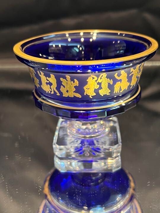 Val Saint Lambert Danse de Flora blue Comport Glass 7.6×6.3 Val Saint Lambert Danse de Flora blue Comport Glass 7.6×6.3