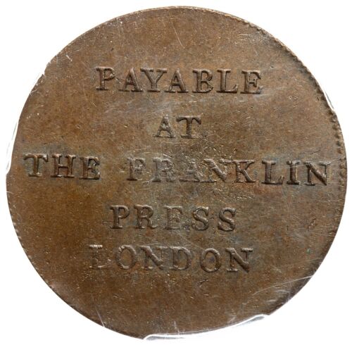 1794 W-8850 PCGS MS 63 BN Plain Edge Franklin Press Halfpenny Token 1/2p - Picture 2 of 3