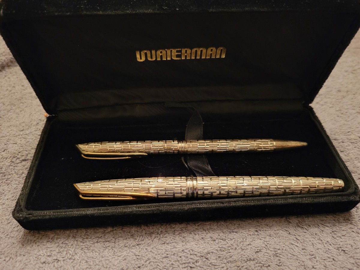 Waterman crocodile fountain pen and ball point pen set with case