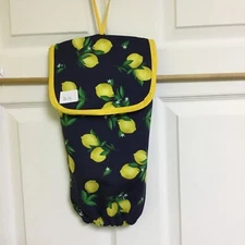 PLASTIC BAG GROCERY HOLDER HANGING STORAGE DISPENSER ORGANIZER, LEMON ON NAVY