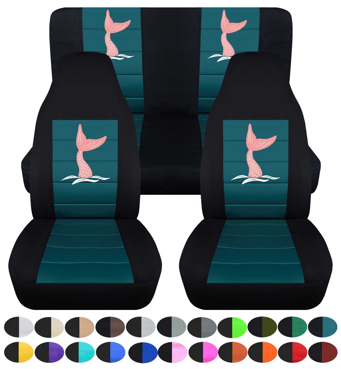 Front+Rear SUV car seat covers 2Tone w/Mermaid design fits