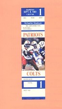 Tony Collins 1st NFL game 9-6-1981 ticket New England Patriots v Baltimore Colts