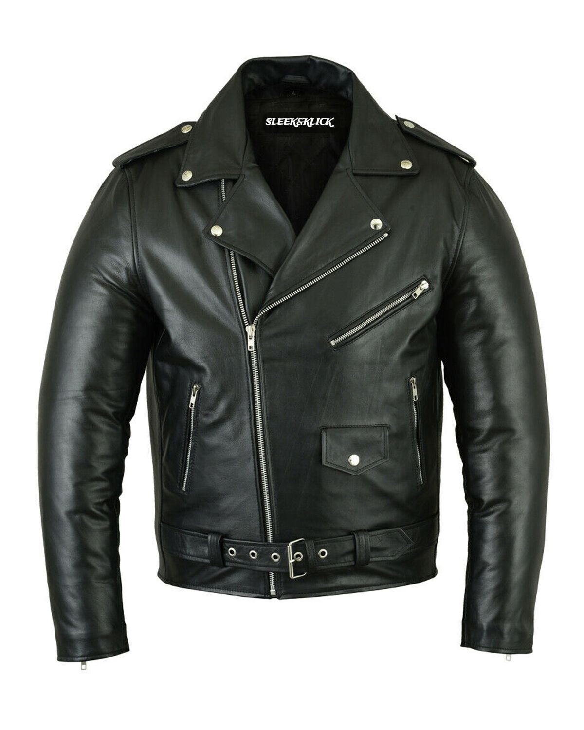Giacca in pelle uomo stile Brando biker foto 2