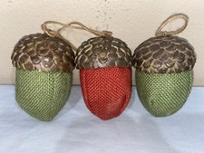 Set of 3 Fall/Thanksgiving Mixed Acorn Ornaments Fabric Tote3Q