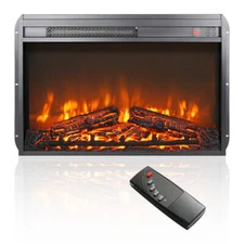 26 inch electric fireplace insert, ultra thin heater w/log set & realistic flame