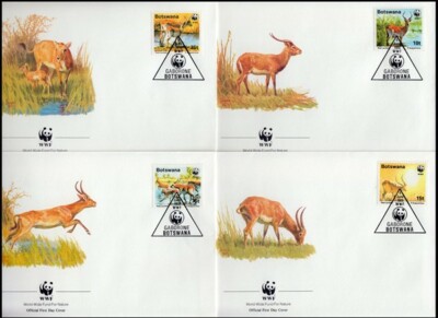 BOTSWANA 1988 WWF RED LECHWE ANTELOPE SET ON FDC's x4 (ID:549/D13849 ...