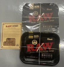 Authentic RAW Black Large 14"x11" Metal Rolling Tray with Magnetic Cover