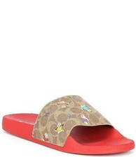 COACH Udele Sport Slide Sandals Kittens Collection Cats Red/Tan C6965 Women's 10